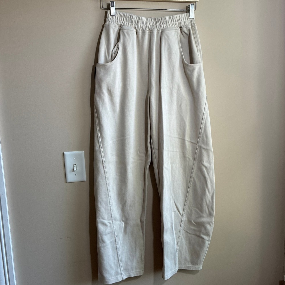 AHA SELECTED Barrel Leg Sweatpants S Beige Womens Cotton Blend Joggers